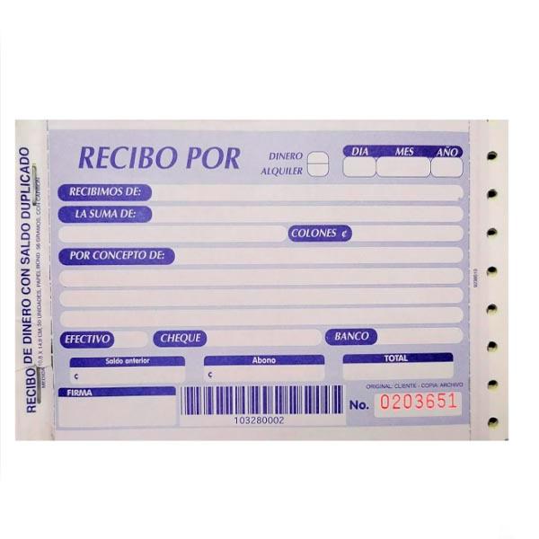 RECIBO DINERO 2T 6 5/8X4 1/4