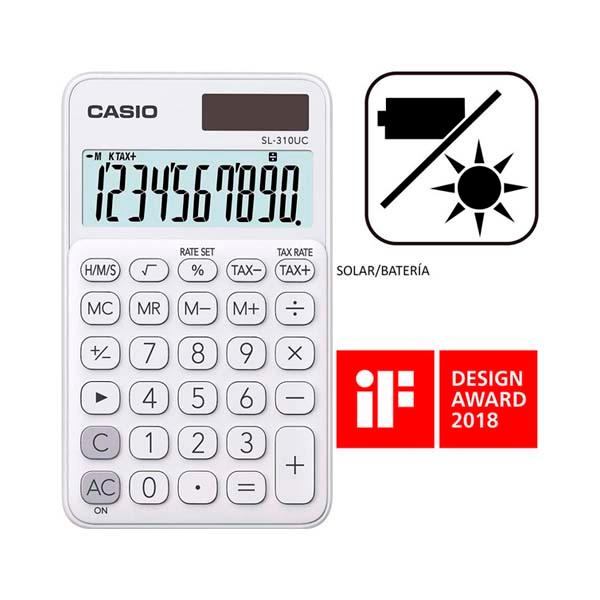 CALCULADORA PORTÁTIL CASIO DE 10 DÍGITOS COLOR BLANCO (MODELO SL-310UC-WE)-VISTA-01